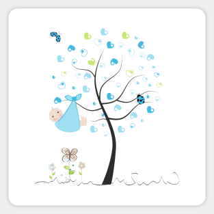 Baby shower greeting card. Baby boy. Made of heart tree Sticker